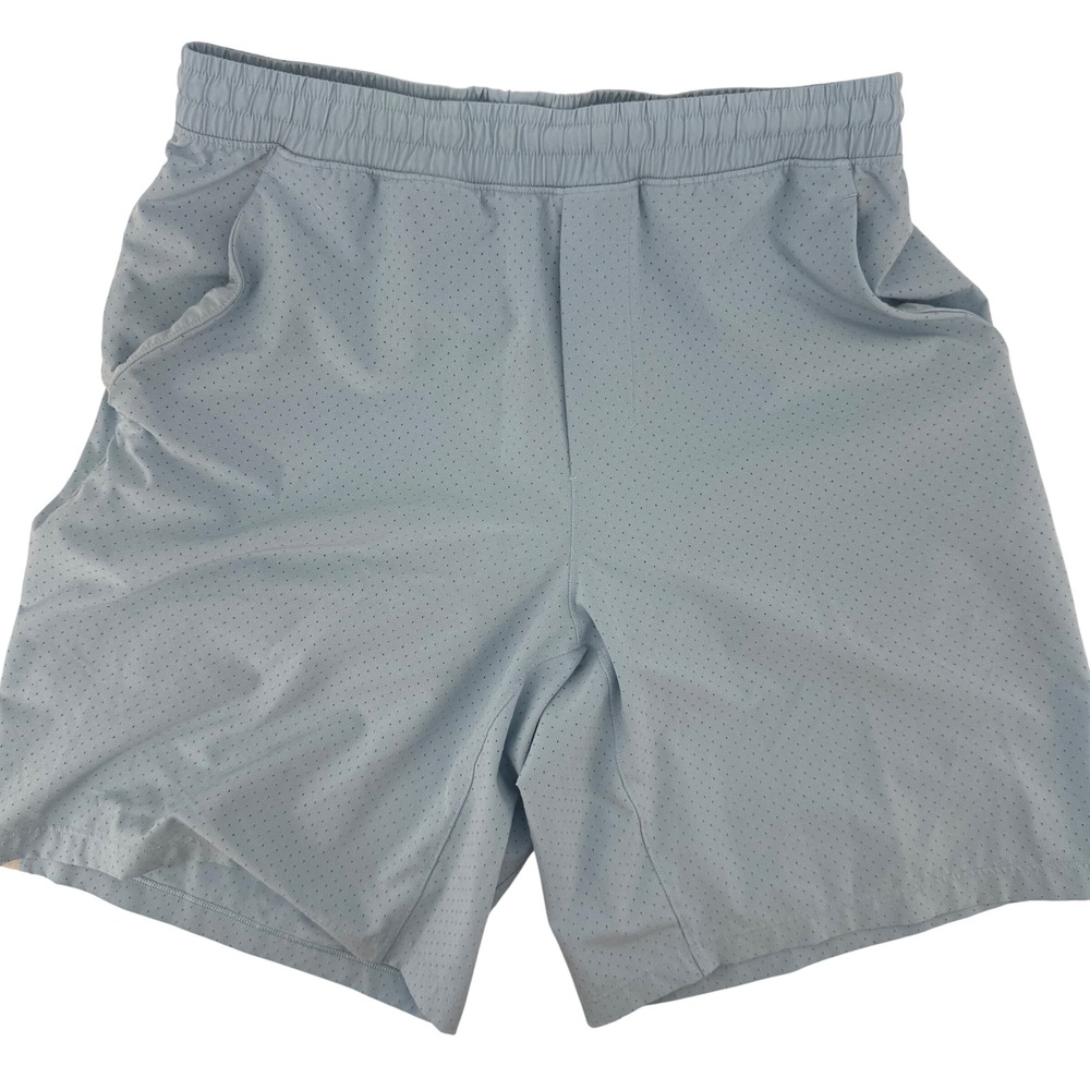 Lululemon Pace Breaker Lined Shorts 7 Mens Medium Light Blue Perforated Mesh